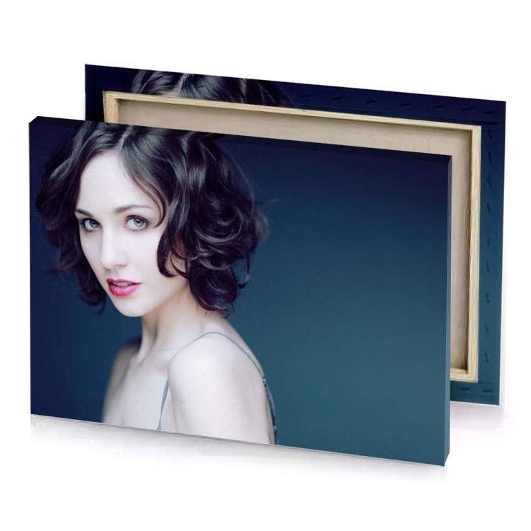 a woman with blue dress and red lipstick prussian canvas