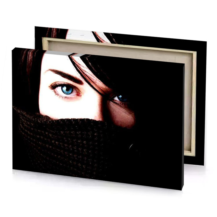 a woman with blue eyes and scarf snow canvas
