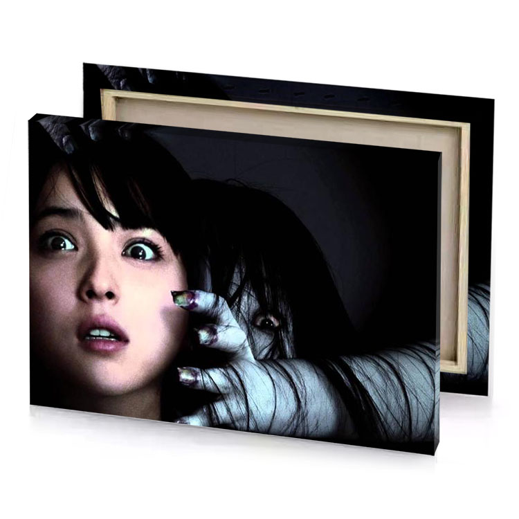 a woman with cat on her shoulder smoky black canvas