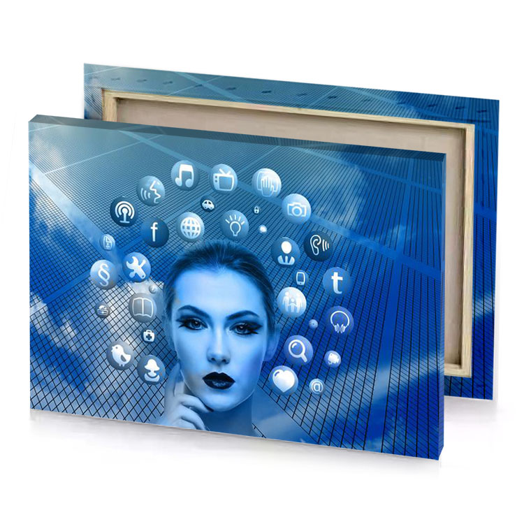 a woman with cloud of social icons above her head lapis lazuli canvas
