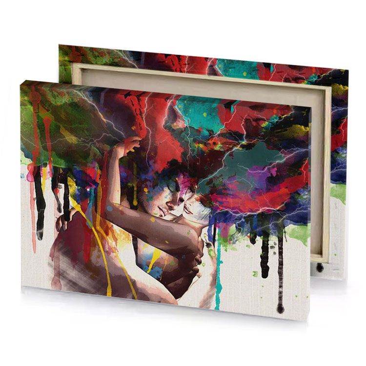 a woman with colorful paint on her body taupe canvas