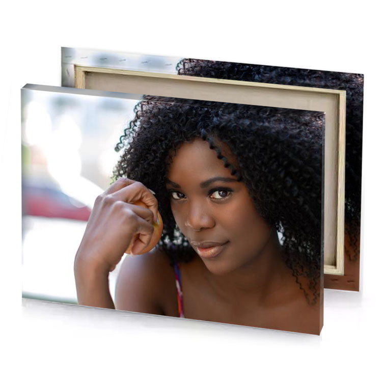 a woman with curly hair white smoke canvas
