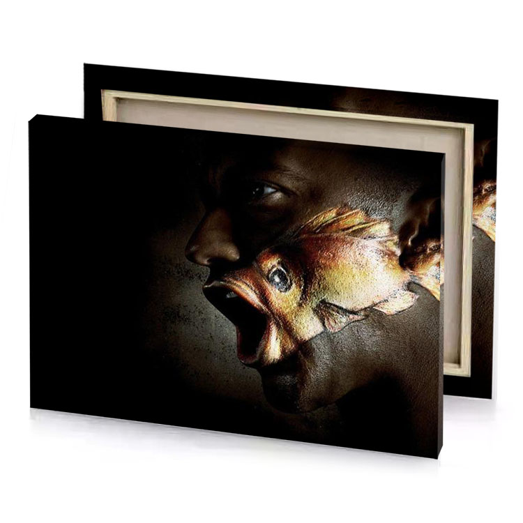 a woman with face painted in the dark bistre canvas