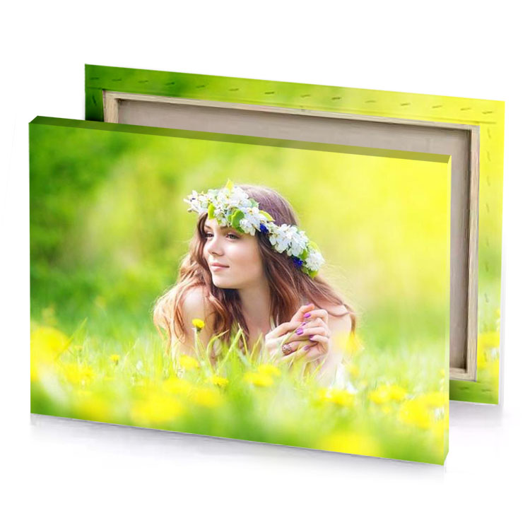 a woman with flower crown in her hair olive drab canvas