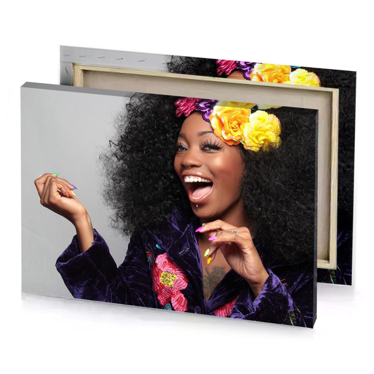 a woman with flower in her hair smoky black canvas