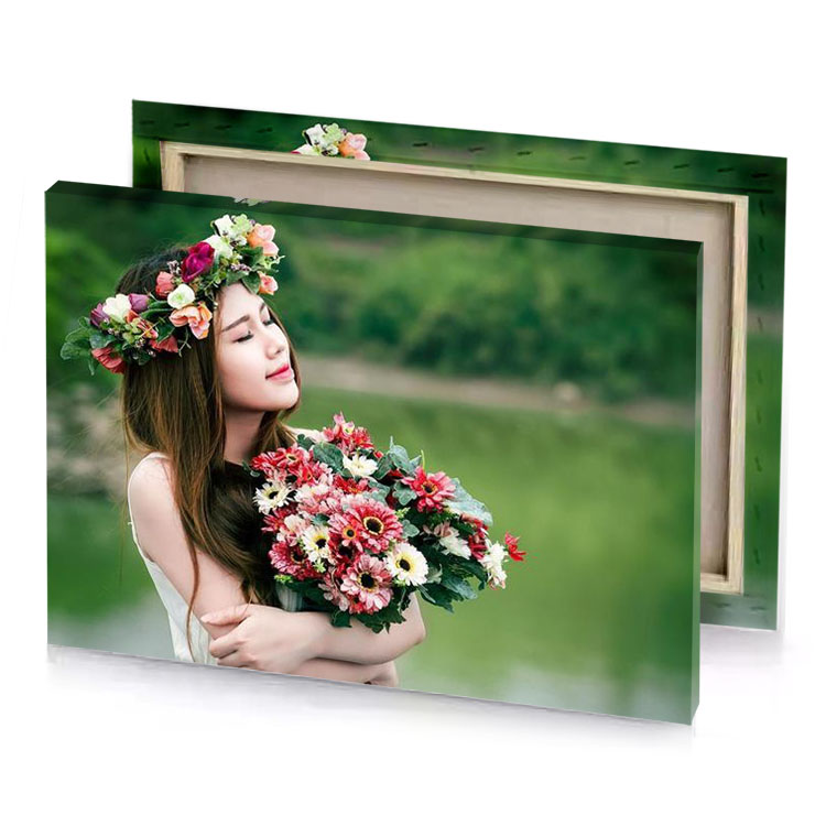 a woman with flowers in her hair hunter green canvas