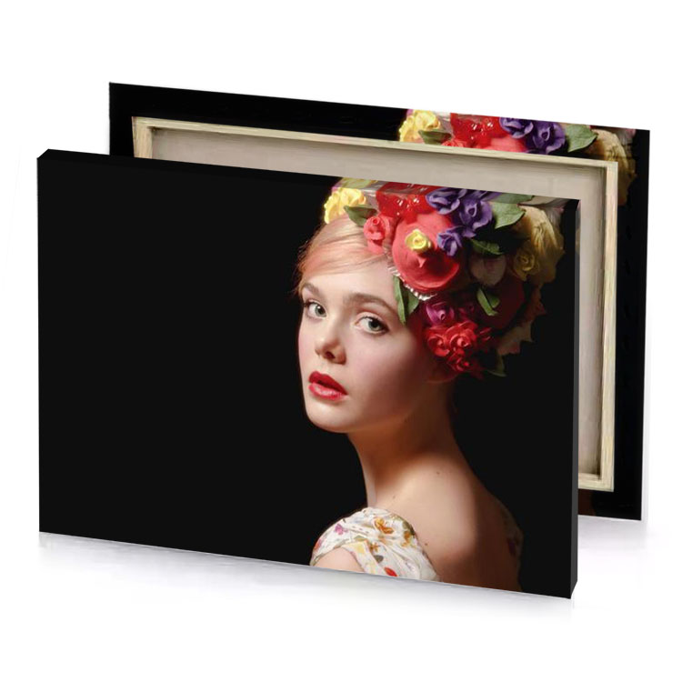 a woman with flowers in her hair smoky black canvas
