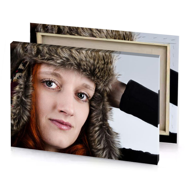 a woman with furry hat on her head smoky black canvas