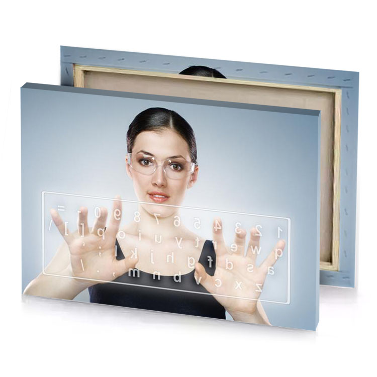 a woman with glasses and black shirt silver canvas
