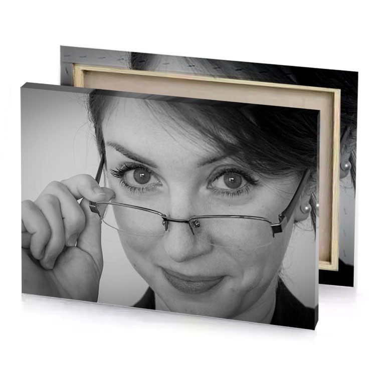 a woman with glasses on her face manatee canvas