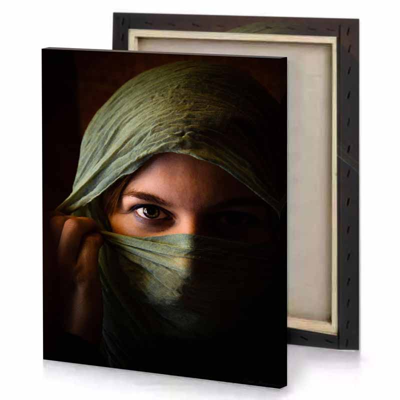 a woman with green scarf covering her face bittersweet shimmer canvas