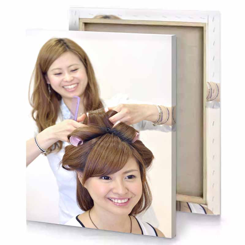 a woman with hair brush white smoke canvas