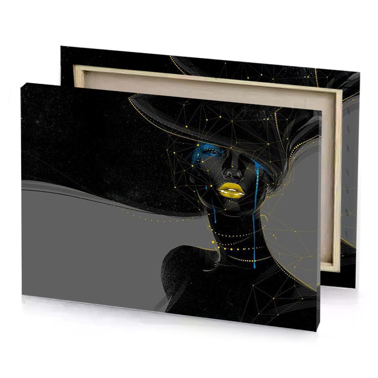 a woman with hat and face mask smoky black canvas