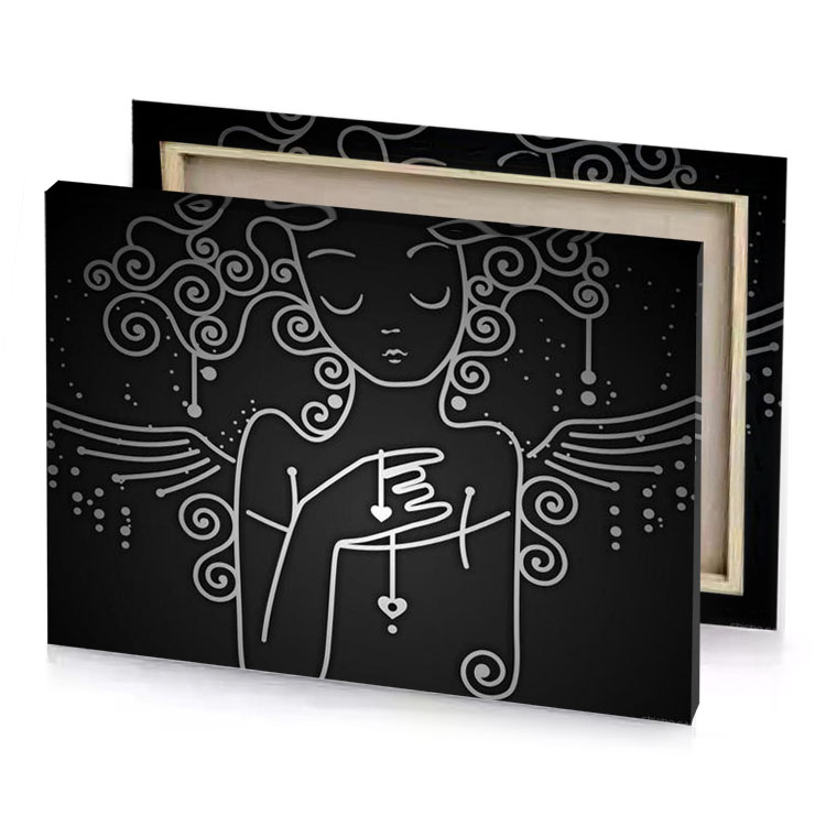 a woman with heart in her hand smoky black canvas