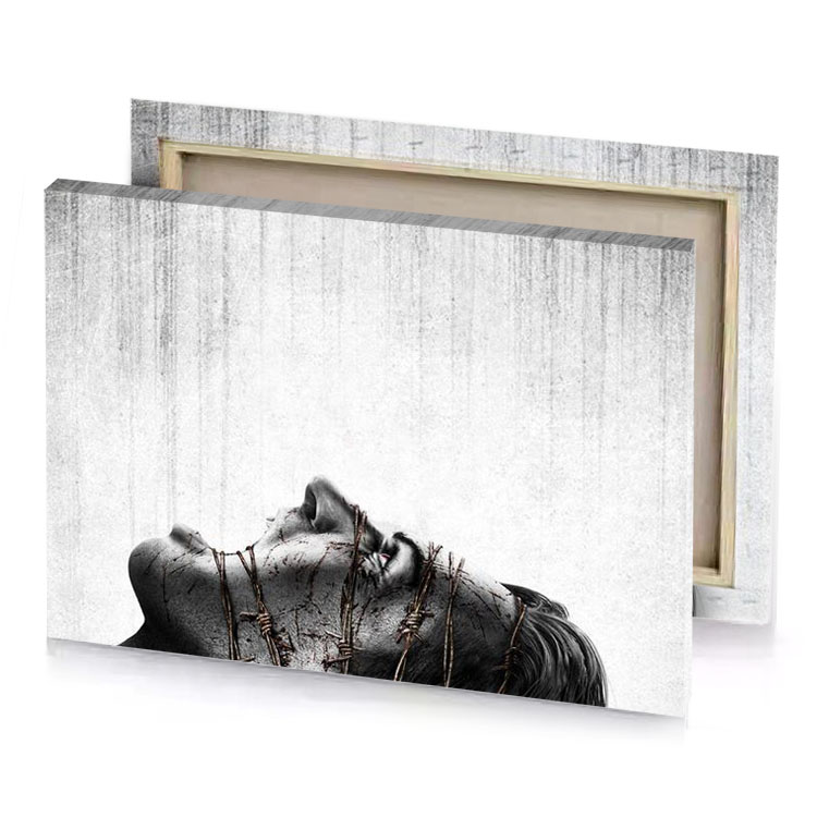 a woman with her head in the air white smoke canvas