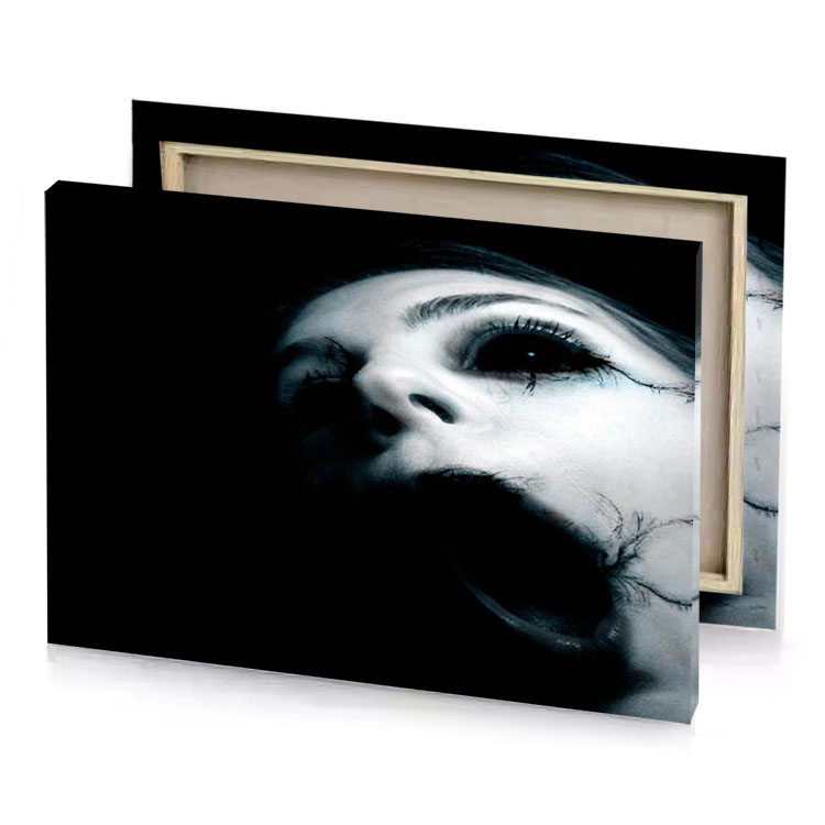 a woman with her mouth open and eyes closed lavender canvas