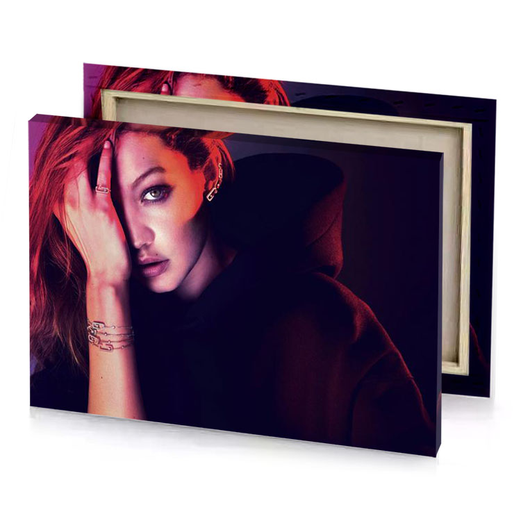 a woman with hoodie and ring on her finger pale violet red canvas
