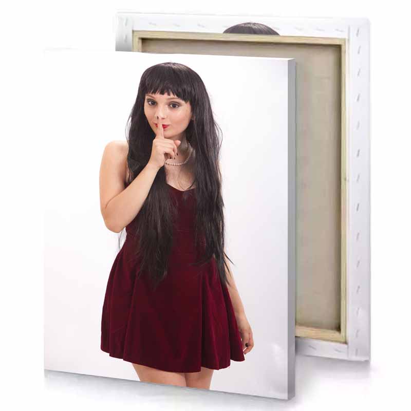 a woman with long black hair white smoke canvas