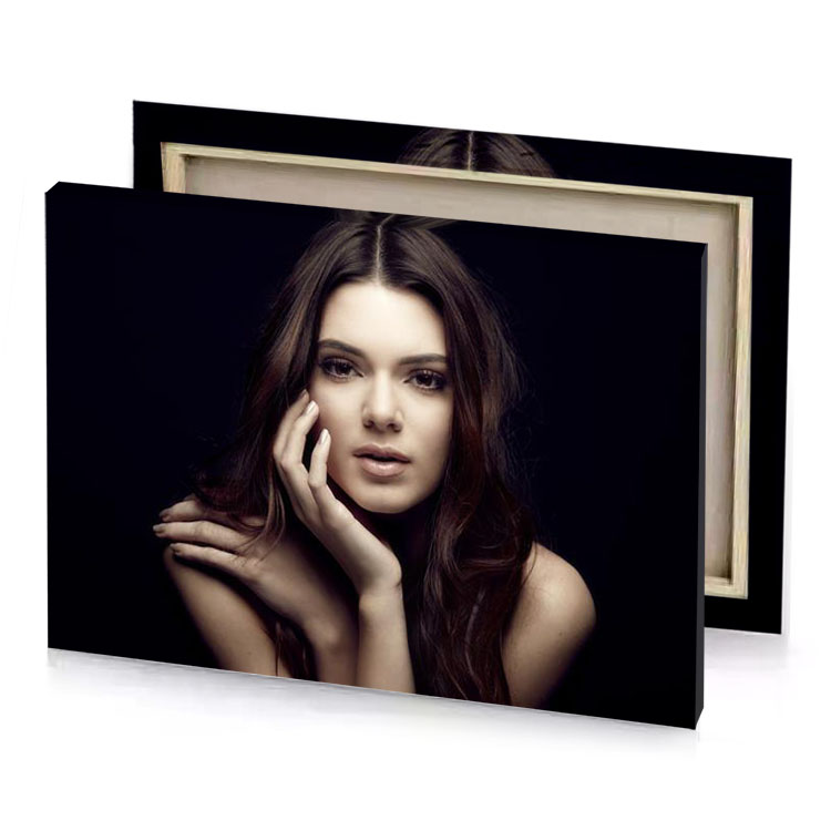a woman with long brown hair and black background smoky canvas
