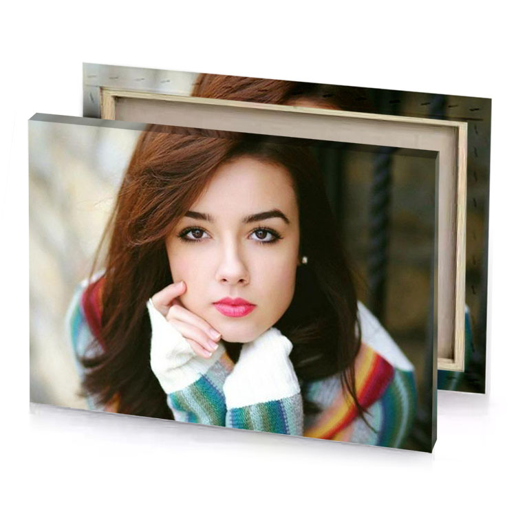 a woman with long brown hair and colorful sweater smoky black canvas
