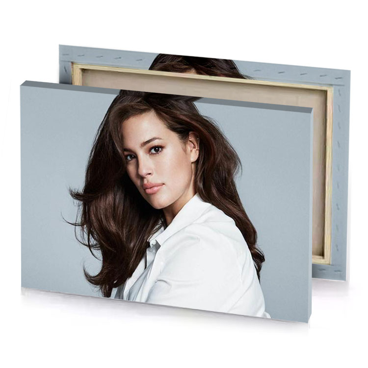 a woman with long brown hair and white shirt silver canvas