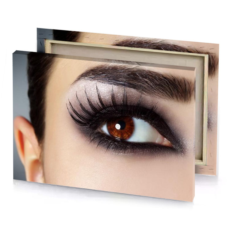 a woman with long eyelashes and brown eyes smoky black canvas