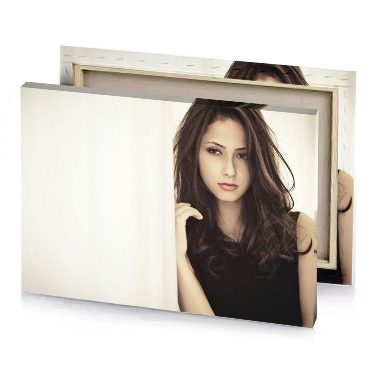 a woman with long hair and black dress linen canvas