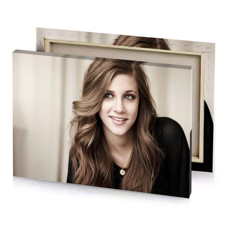 a woman with long hair and black shirt silver canvas
