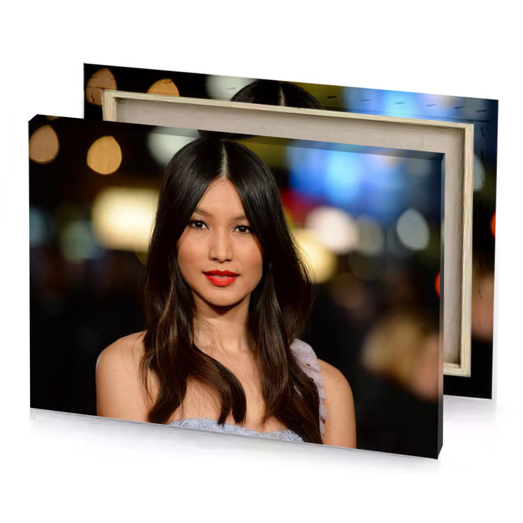 a woman with long hair and blue dress smoky black canvas