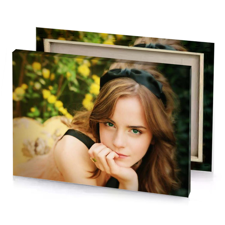 a woman with long hair and green eyes smoky black canvas