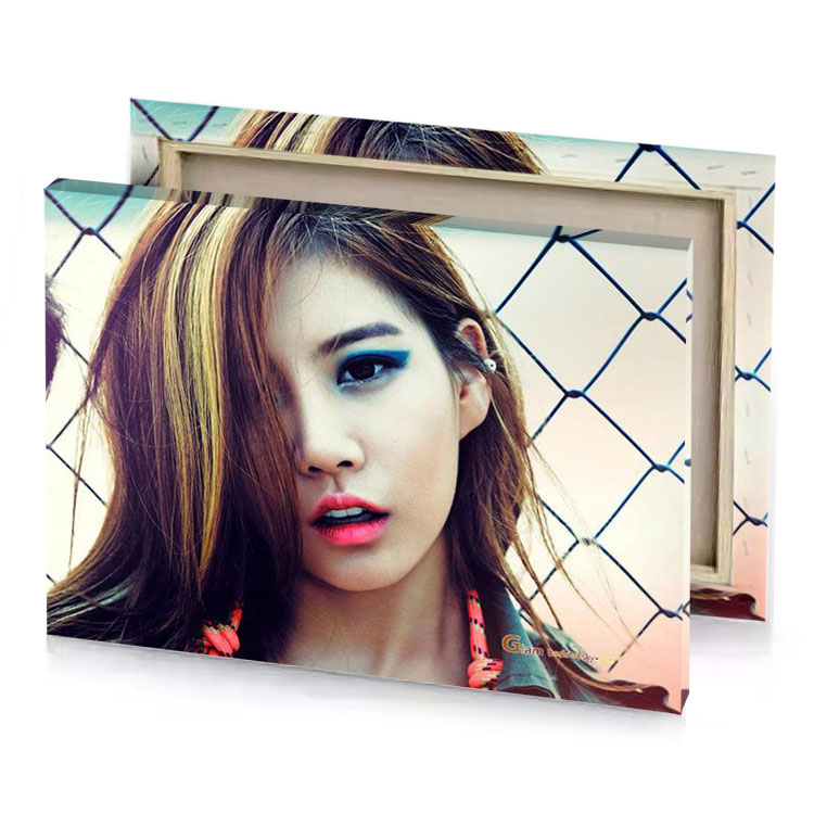 a woman with long hair and man beige canvas