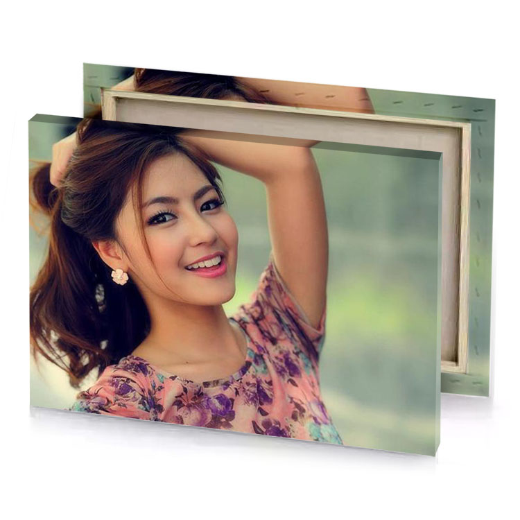 a woman with long hair and pink dress dark sea green canvas