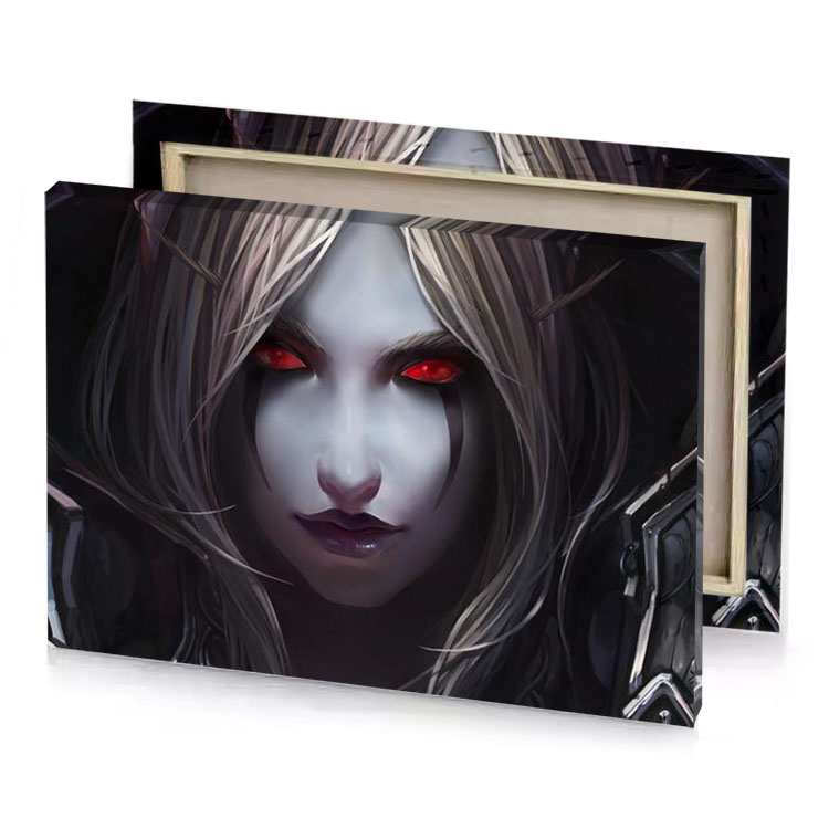 a woman with long hair and red eyes smoky black canvas