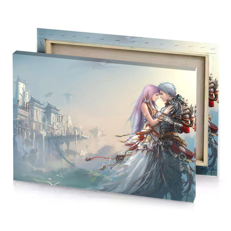 a woman with long hair and sword in her hand silver canvas