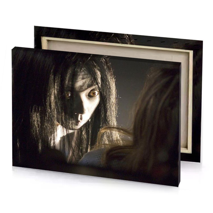 a woman with long hair and white shirt dark olive green canvas