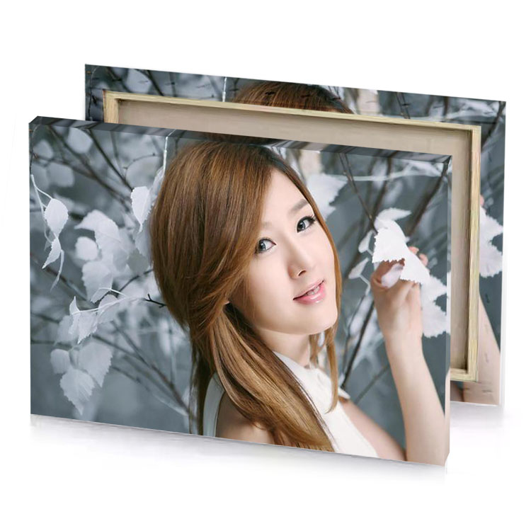 a woman with long hair gray canvas