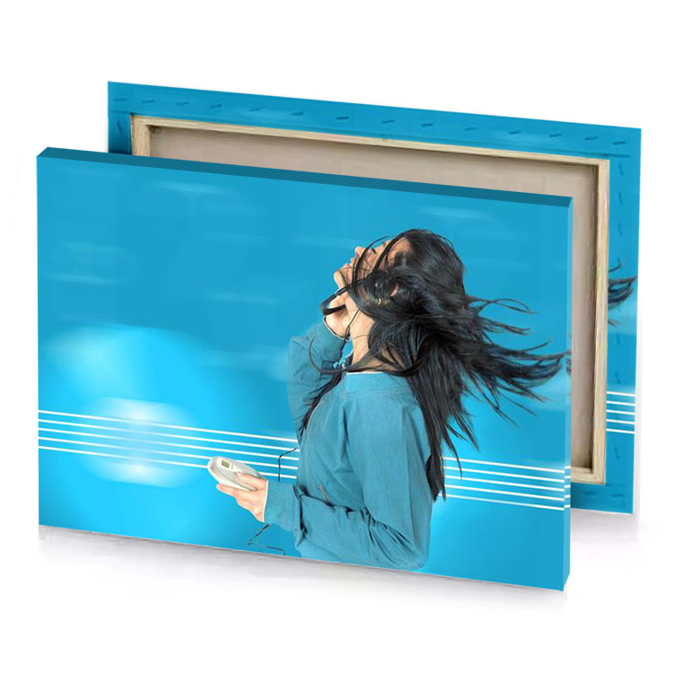 a woman with long hair maximum blue canvas
