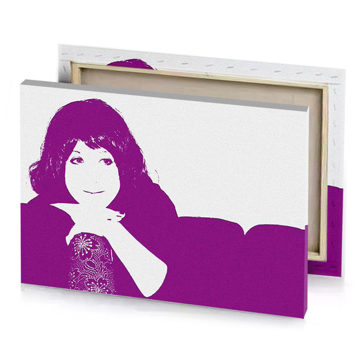 a woman with long hair purple canvas