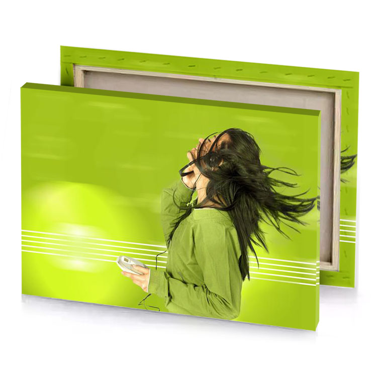 a woman with long hair yellow green canvas