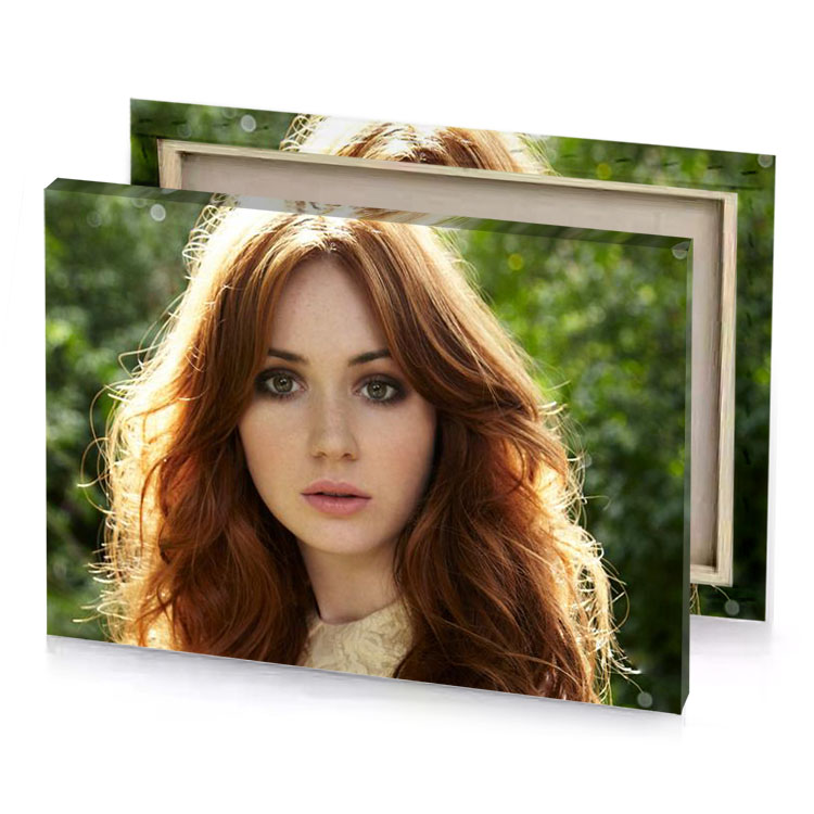 a woman with long red hair and green eyes bistre canvas