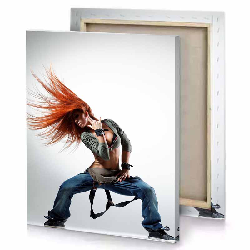 a woman with long red hair dancing white smoke canvas