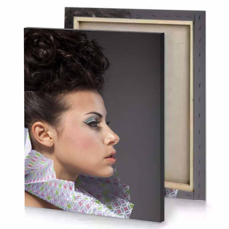 a woman with messy updo flower print charcoal canvas