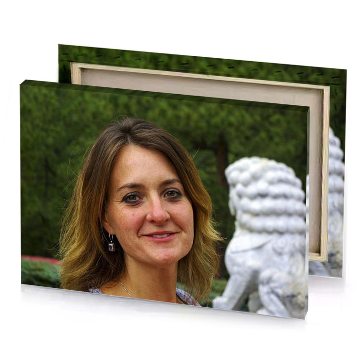 a woman with necklace and lion statue bistre canvas