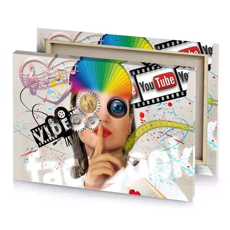 a woman with rainbow colored hat and book peru canvas