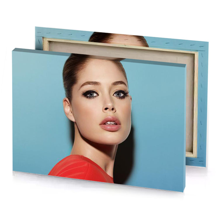 a woman with red dress and blue background moonstone canvas