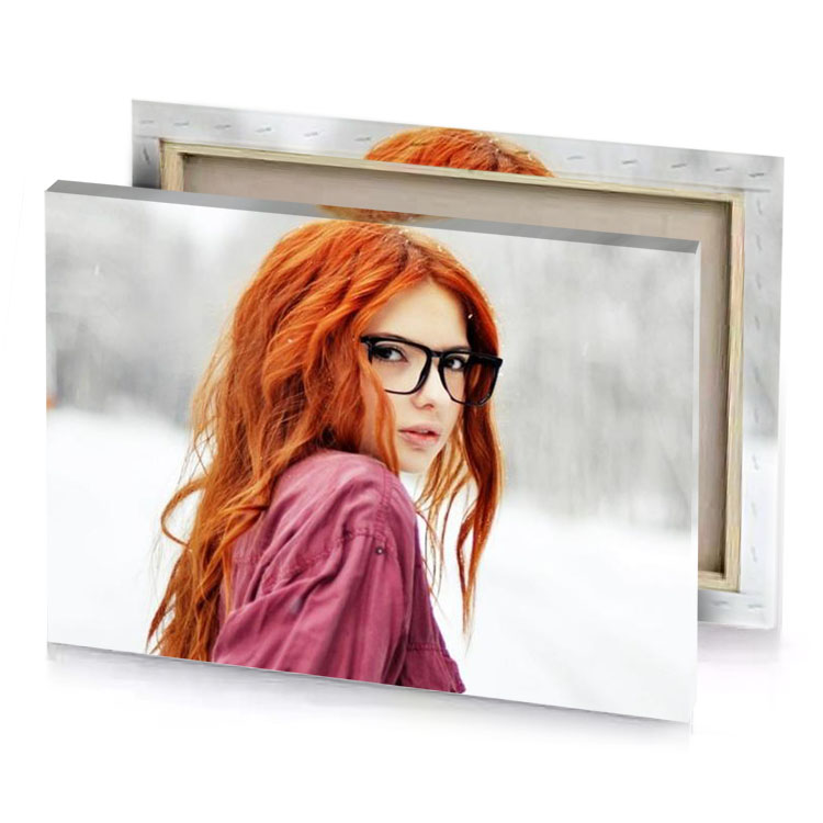a woman with red hair and glasses standing in the white smoke canvas