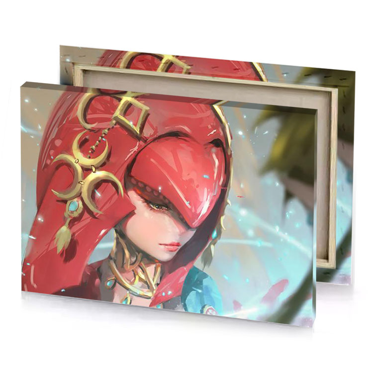 a woman with red hair and gold crown indian canvas