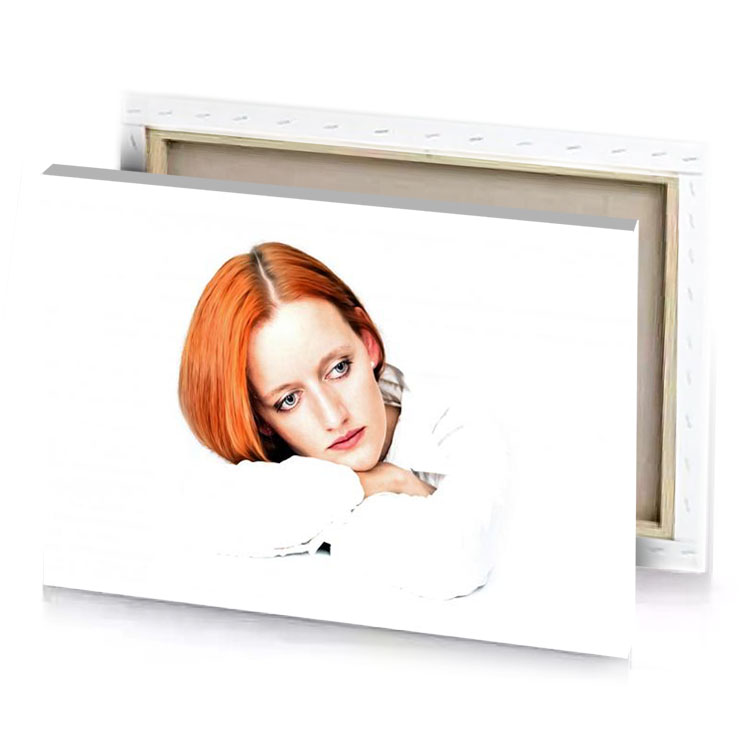 a woman with red hair and white shirt canvas