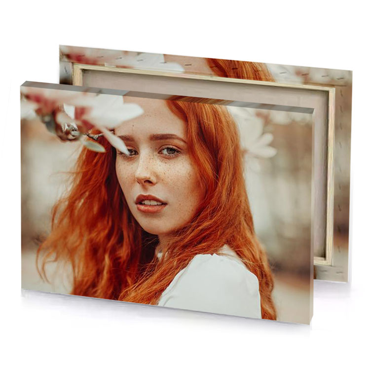 a woman with red hair and white shirt rosy brown canvas