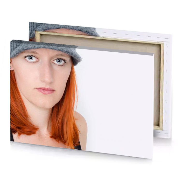 a woman with red hair wearing gray hat white smoke canvas